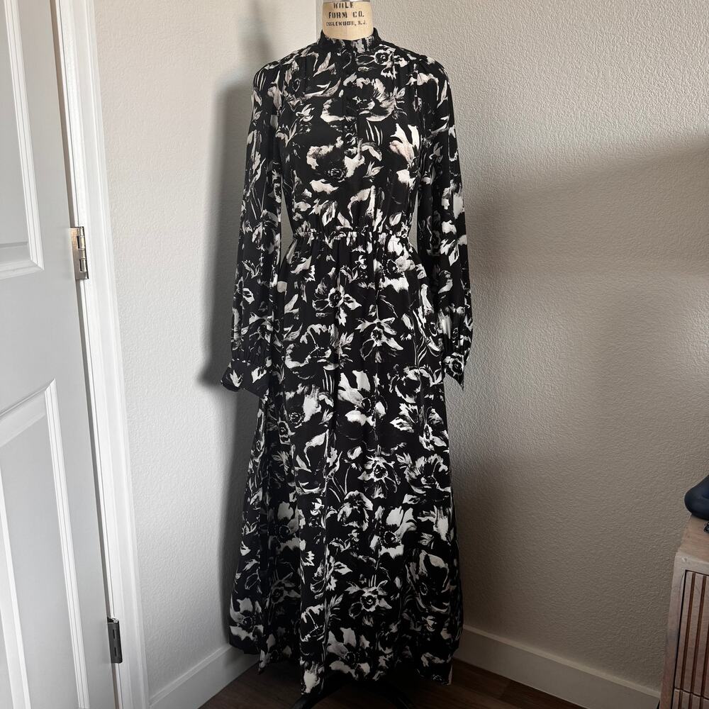 The Kooples | NWT 100% Silk Gothic Floral Print Long Sleeve Maxi Dress Size XS/0